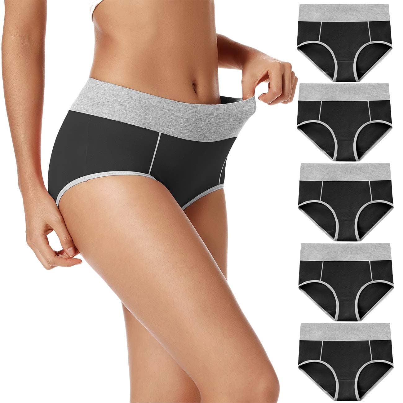 POKARLA Womens Cotton Underwear High Waisted Full Coverage Underpants Soft Breathable Postpartum Panties Stretch Briefs Black
