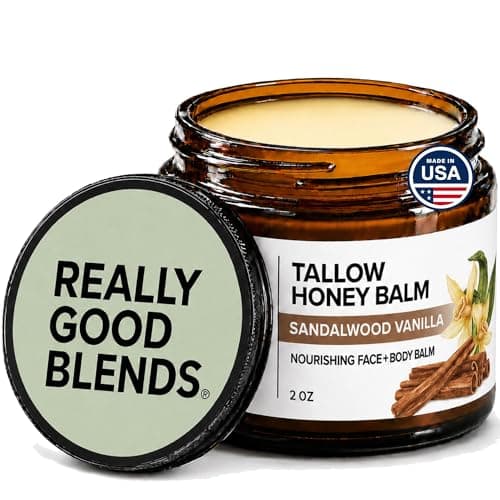 Really Good Blends Tallow Honey Balm Organic Body Butter GrassFed Beef Tallow for Skin Soothing AllNatural Moisturizer for Body and Face Made in USA 2 oz Sandalwood Vanilla