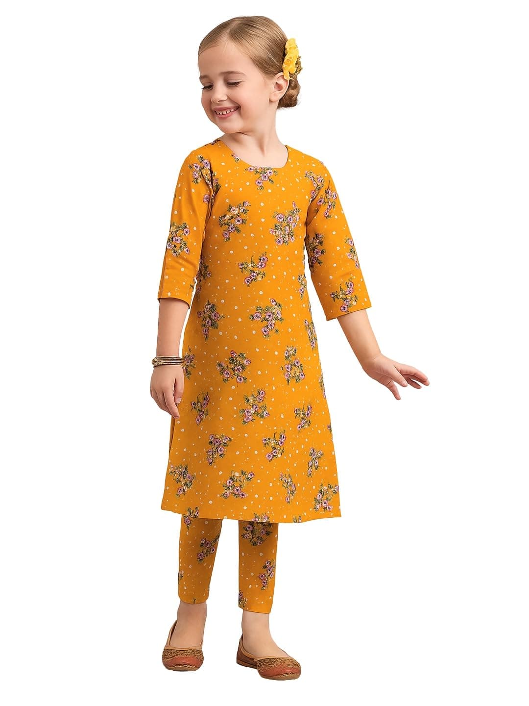 A.T.U.N. (ALL THINGS UBER NICE) Girls Floral Printed 3/4 Sleeve Kurti and Pant Set | Stylish Traditional Ethnic Wear Salwar Suit Set for All Ocassions