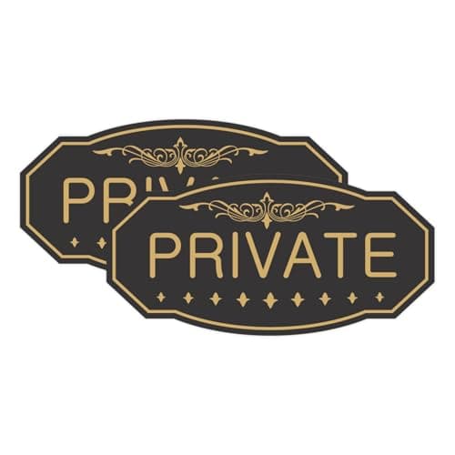 All Quality Victorian Private Wall or Door Sign - Durable Material (Black/Gold) - Medium 4" x 8" (2 Pack)