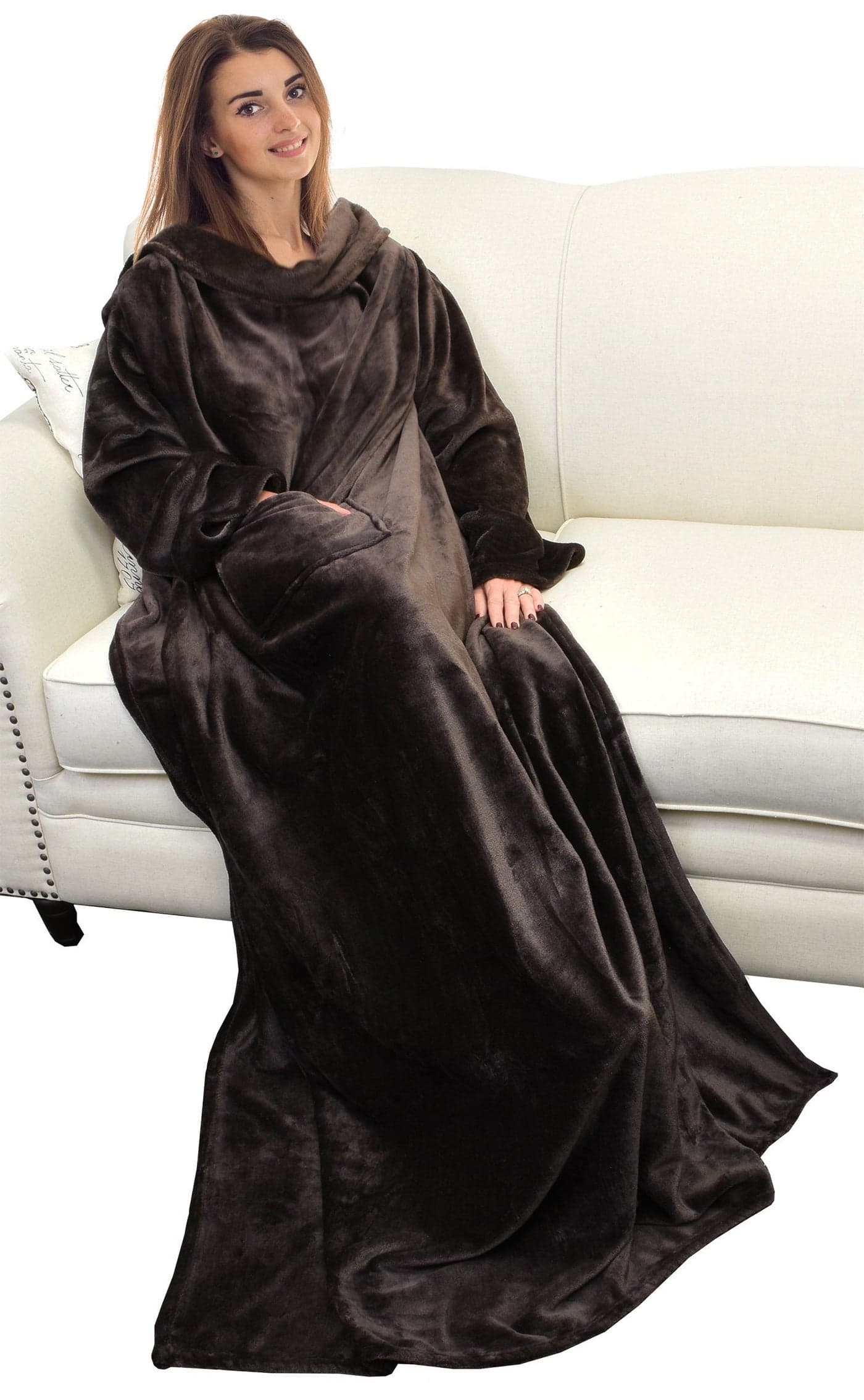 Catalonia Wearable Blanket with Sleeves and Pocket Cozy Soft Fleece Mink Micro Plush Wrap Throws Blanket Robe for Women and Men