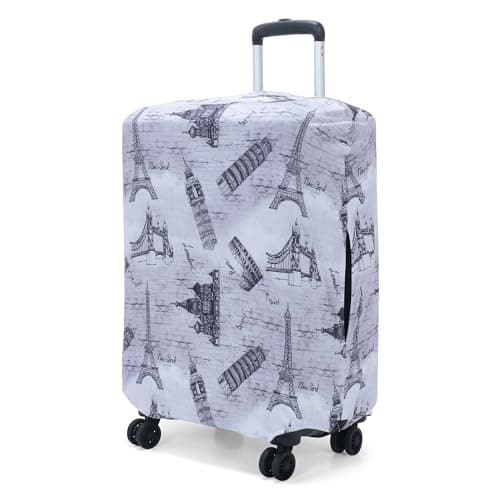 Travelsky Elastic Polyester Dust Protector Luggage Covers for Suitcase (Wonder of Worlds Design, 65 cm 24 inch Medium Size)