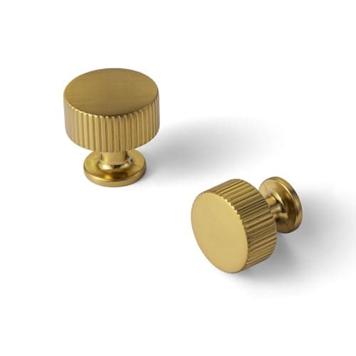 GooKi Brushed Gold Zinc Alloy Cabinet Knob Single Hole Striped Decorations Cabinet Pull Hardware for Bedroom Kitchen 6 Pack