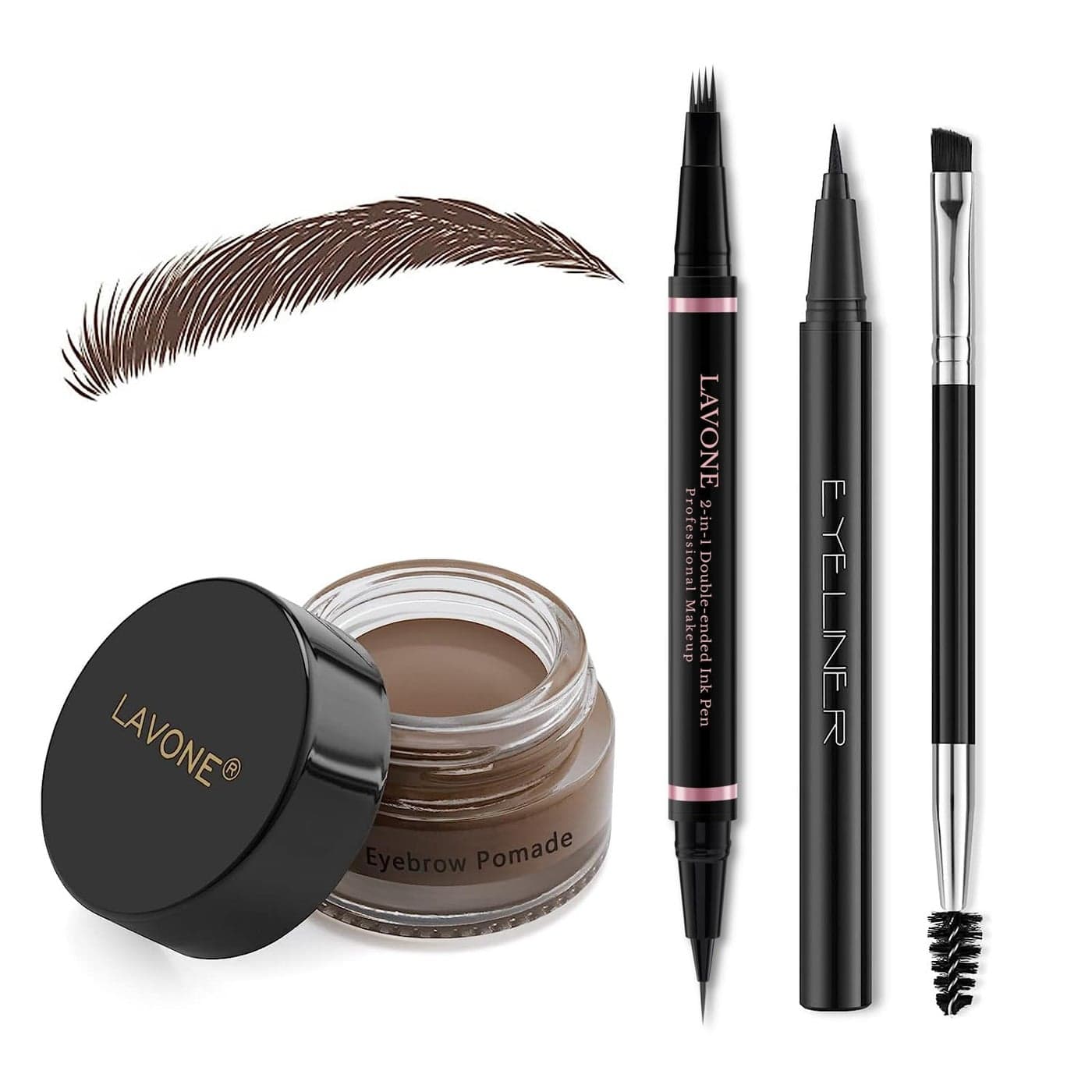 Eyebrow Pencil Makeup Kit with Waterproof 2IN1 Microblading Eyebrow Pen Eyebrow Pomade Eyeliner and Dualended Eyebrow Brush Brow Pencil Kit for Natural Eyebrows Dark Brown