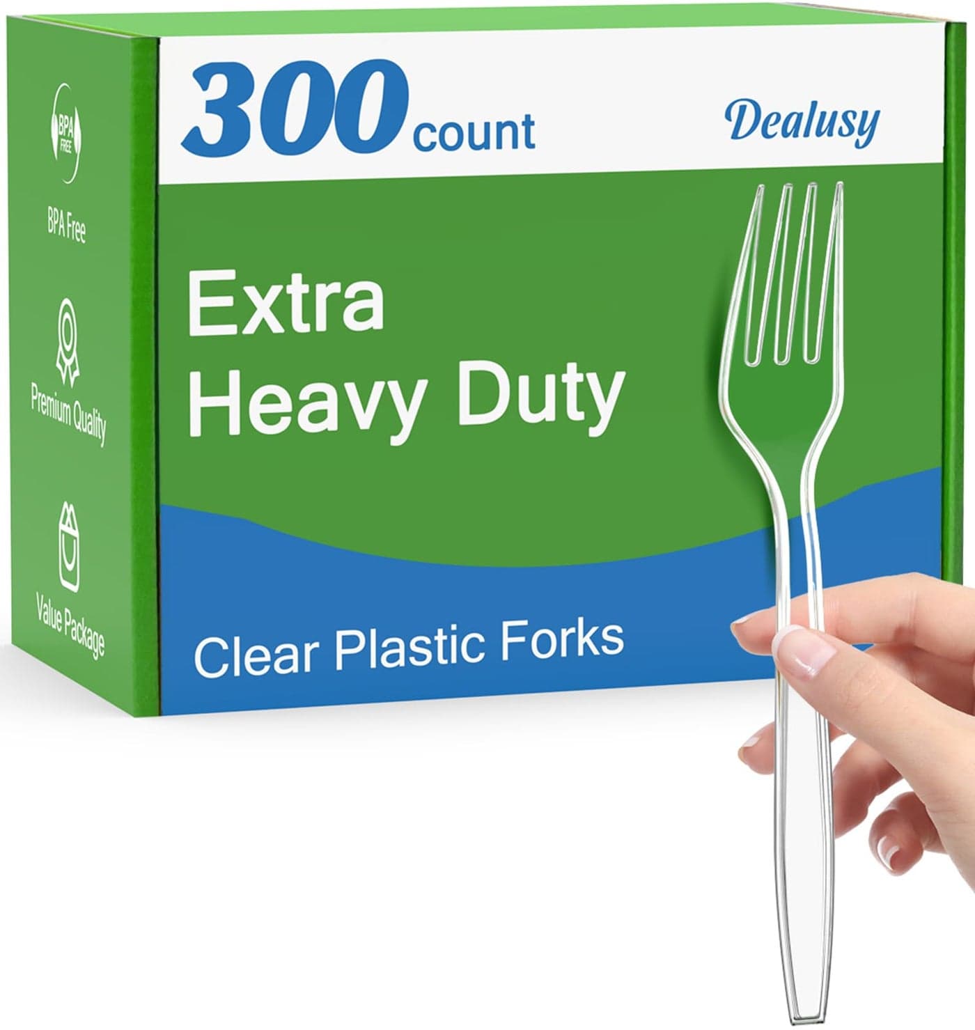 Dealusy 300 Count Extra Heavy Duty Clear Plastic Forks Disposable BPAFree Heat Resistant Solid and Durable Disposable Forks Bulk Premium Plastic Forks heavy duty for Party Supply