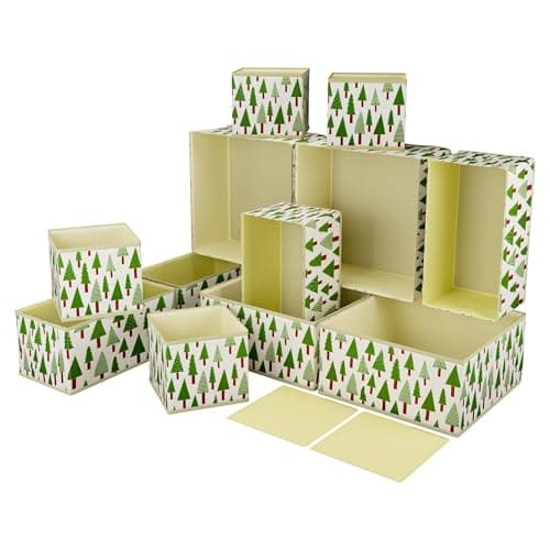 Kuber Industries Cotton 12 Pcs Foldable Drawer Organizer | Wardrobe Organizer for Clothes | Storage Box for Socks, Bra, Tie, and Scarfs | Stationary & Cabinet Organizer | Tree Print | Cream & Green