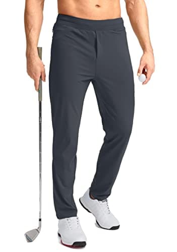 Pudolla Men's Golf Pants Stretch Sweatpants with Zipper Pockets Slim Fit Work Casual Joggers Pants for Men (Dark Grey Small)