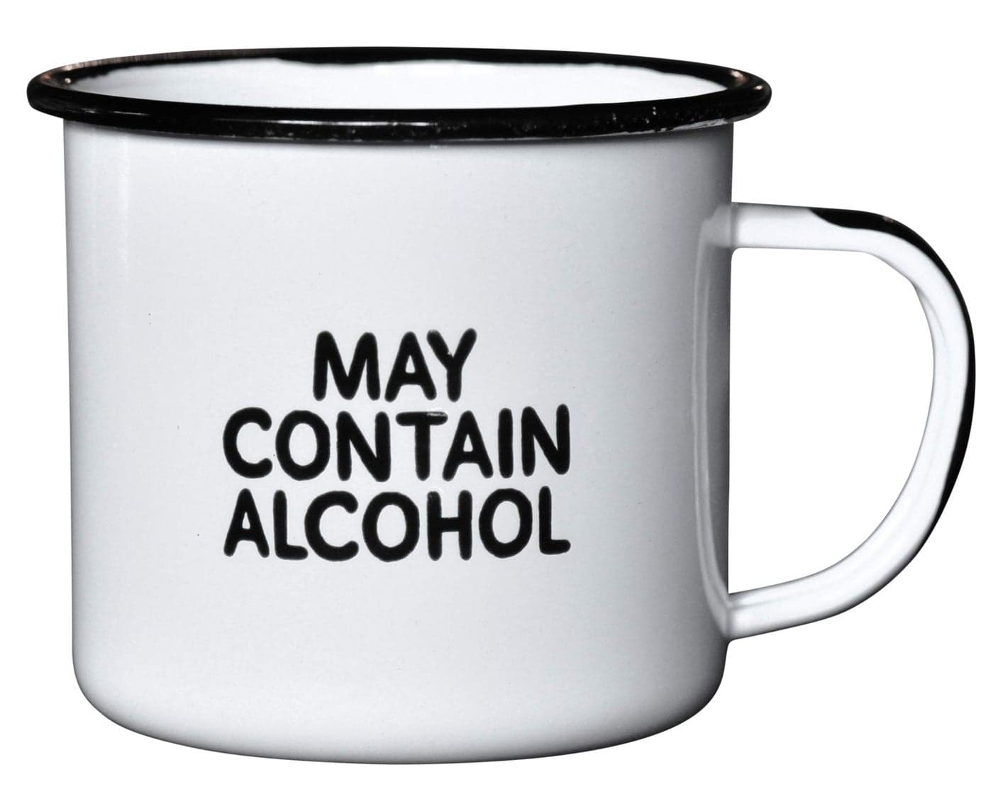 MAY CONTAIN ALCOHOL EnamelCoffee Mug Sarcastic Gift for Vodka Gin Bourbon Wine and Beer Lovers Great Office or Camping Cup for Dads Moms Campers Tailgaters Drinkers and Travelers