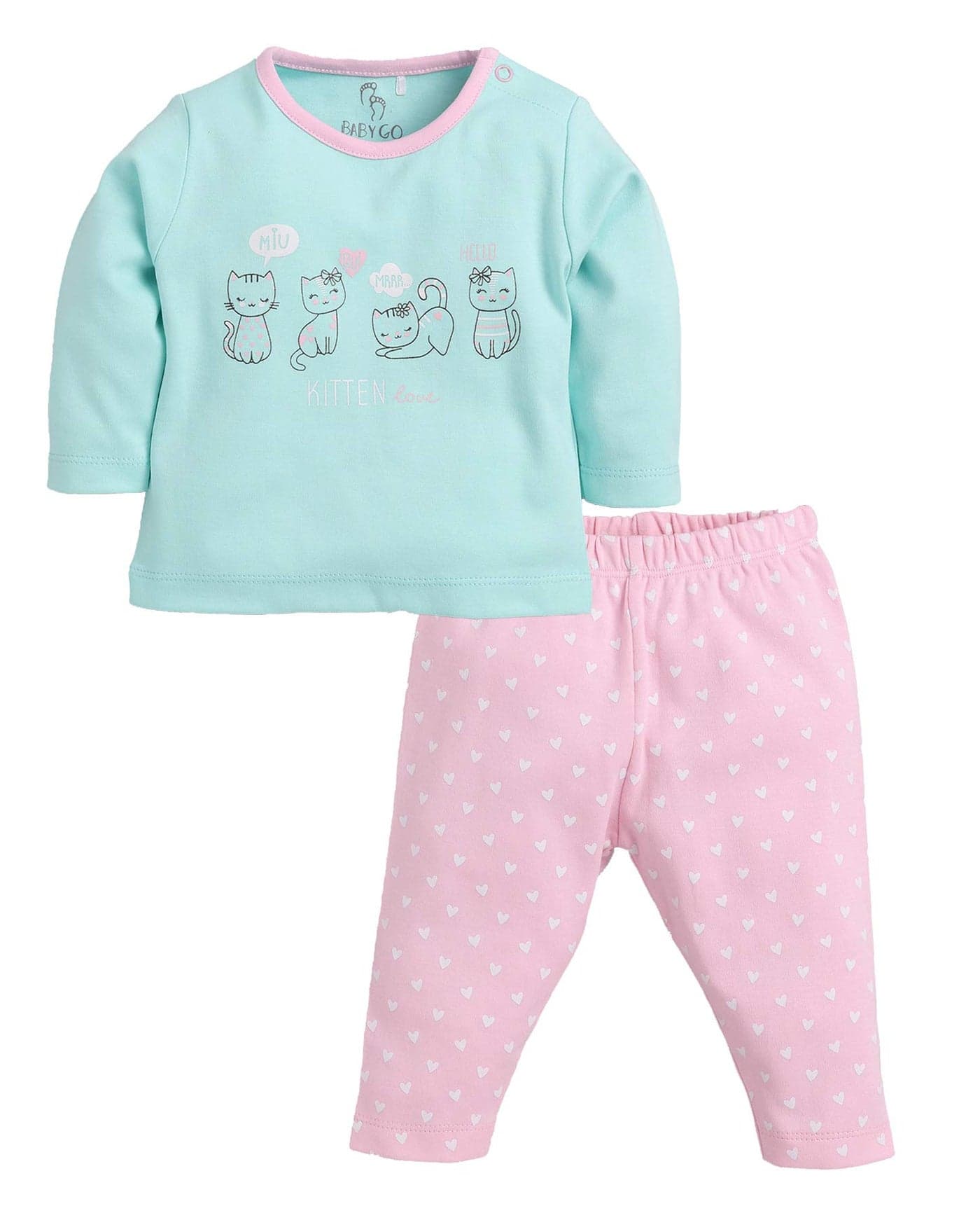 BABY GO Baby full sleeve clothes set for baby Girl| Baby Cotton Dress/T-shirts pant set for baby girls (6-12 Months, PINK)