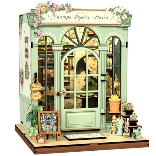 Fsolis Book Nook Kit, DIY Bookshelf Miniature Kit for Adults Tiny House 3D Puzzles Booknook Flower Shop Craft Gifts for Women Teenagers Book Lovers (Champs-Élysées Florist)