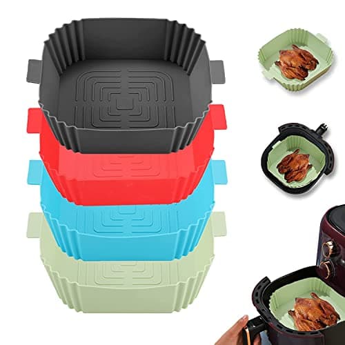 SGMVK Silicone Air Fryer Liners Reusable Liners Food Safe Air Fryers Oven Accessories Parchment Liner Paper,Silicone Baking Tray Pots Basket Heat Resistant Silicone Baking Tray Pots (Square, 3)
