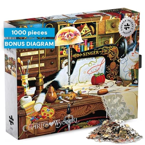 Buffalo Games 1000 Jigsaw Puzzle Pieces Silver Select Maggie the Messmaker Charles Wysocki Premium Giftable Foil Box Poster Made in USA