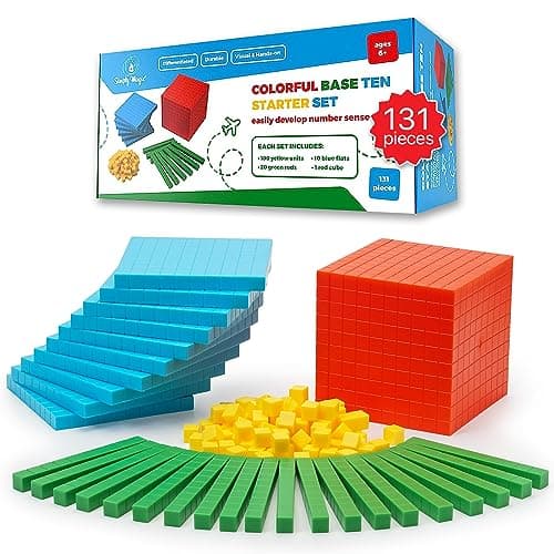 Simply magic 131 PCS Base Ten Blocks for Math Place Value Blocks Base 10 Math Manipulatives K3 Math Counters Number Blocks Math Cubes for Kids Counting Blocks Kindergarten 1st 2nd 3rd Grade