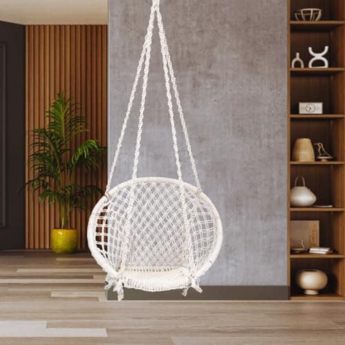 Patiofy Cotton Swing for Adults & Kids/Swing for Adults for Home, for Living Room, Balcony, and Outdoor/Capacity Upto 120 Kgs/Includes Free Hanging Accessories/Handmade Jhoola (Off White)