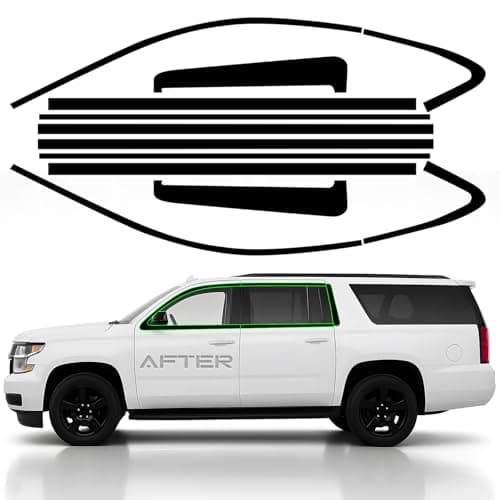 Side Window Trim Chrome Delete Vinyl Wrap Overlay fit for 2015 2016 2017 2018 2019 2020 Chevrolet Chevy Suburban Accessories with Blackout Film Gloss Black Kits
