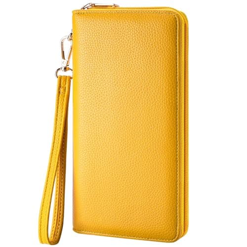 Chelmon Women's Vegan Leather Clutch Wallet with Zip, Hand Strap, Large Capacity