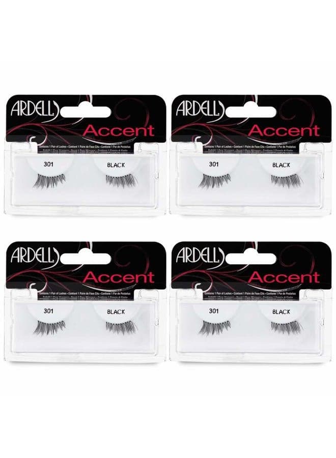 Accent Half Lashes 301, Natural Cat Eye Half Lashes for Everyday Wear, Lightweight and Reusable, 4-Pack