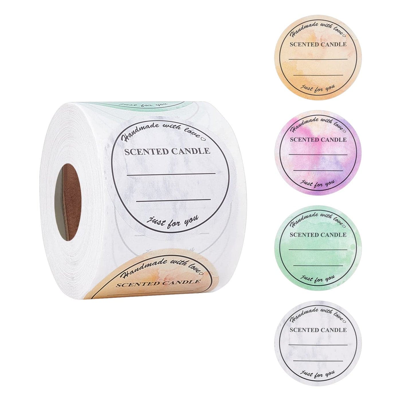 PH PandaHall 2 Inch Candle Stickers 500pcs Waterproof Scented Candle Labels 4 Colors Handmade Candle Jar Stickers Self Adheisive Candle Labels for Candle Tins Candle Boxes Packaging
