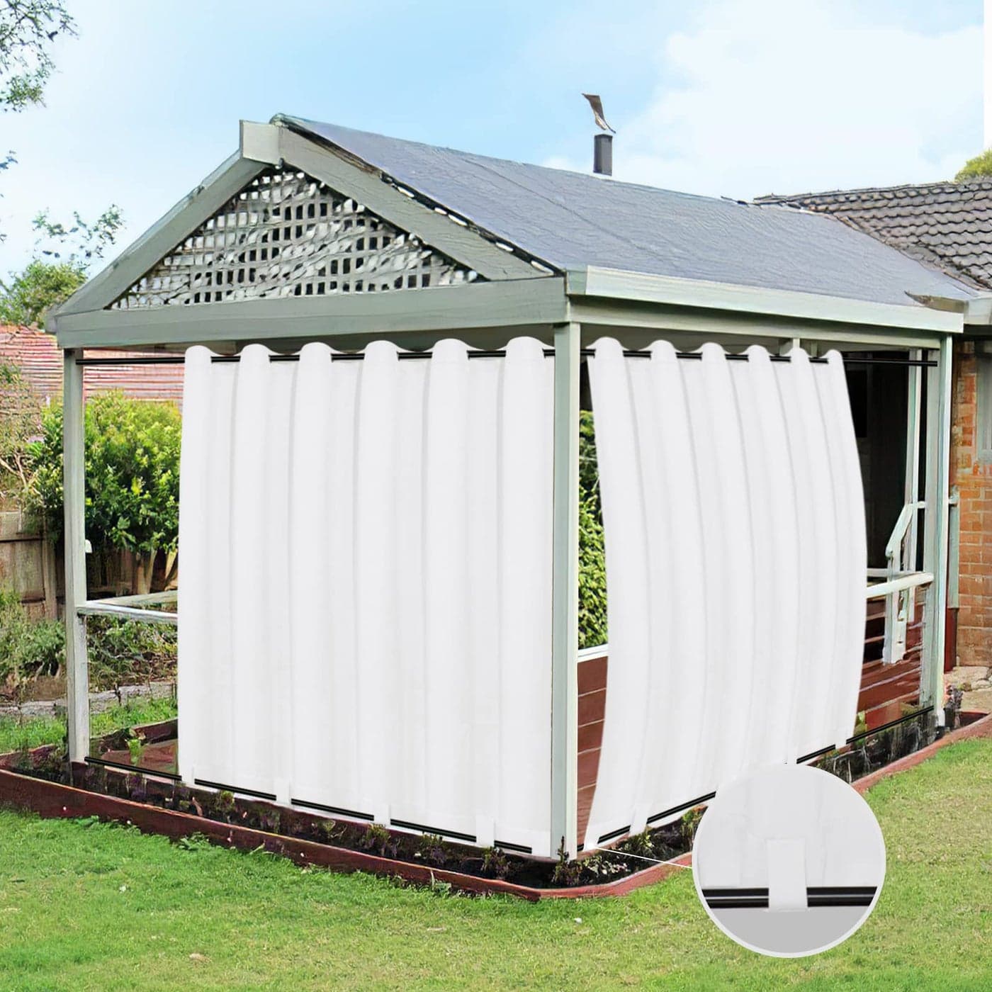 EasyGoing Outdoor Curtains Waterproof Windproof Weatherproof Curtain for Patio Cabana Porch Pergola and Gazebo Grommet Top and Tab Bottom Drape 1panel 110x120 inch White