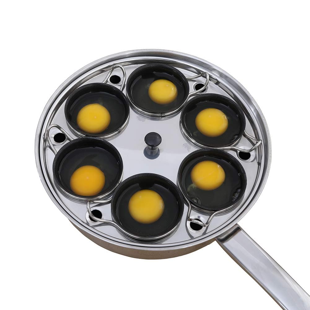 6 Cups Egg Poacher Pan Stainless Steel Poached Egg Cooker Induction Cooktop Egg Poachers Cookware Set with 4 Nonstick Large PFOA FREE Egg Poacher Cups and Silicone Spatula