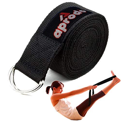 Aprodo Yoga Strap 6 Feet (72 Inches) 1.5" Width 100% Cotton Anti Skid Straps with Adjustable D-Ring Buckle, Best for Yoga, Body Flexibility & General Fitness, (Pack of 1 pc) (Black)