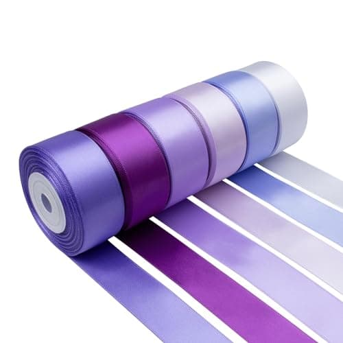 Mlurcu Purple Satin Ribbon 1 Inch Wide Lavender Light Purple Lilac Ribbon Assorted Solid Color Double Faced Satin Ribbon for Flower Bouquet Wedding Invitation Crafts Gift Wrapping Hair Bows 60Yds