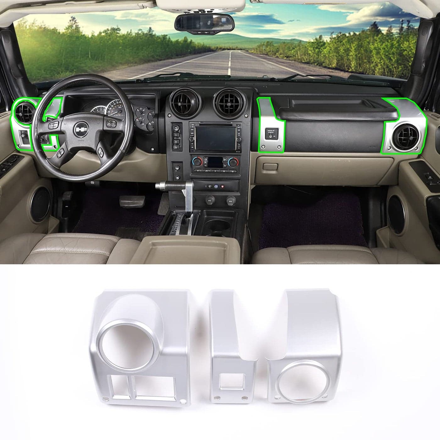PIUGILH Fit for Hummer H2 20032007 Car Dashboard Side Air Vent Cover Frame DecorCentral Side Dashboard Air Vent AC Outlet Cover Car Interior Silver