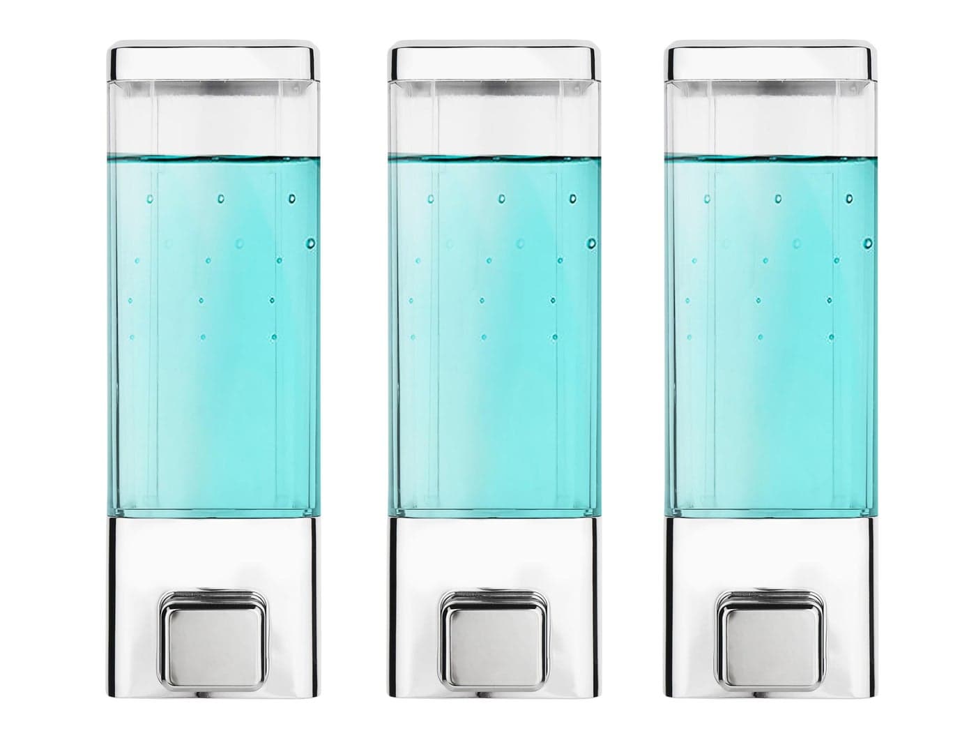 BATH GURU ABS Plastic 350 Ml Liquid Soap Dispenser Shampoo Sanitizer Dispenser Shower Gel Dispenser Chrome Plated Soap Dispenser for Bathroom Kitchen (Pack of 3)