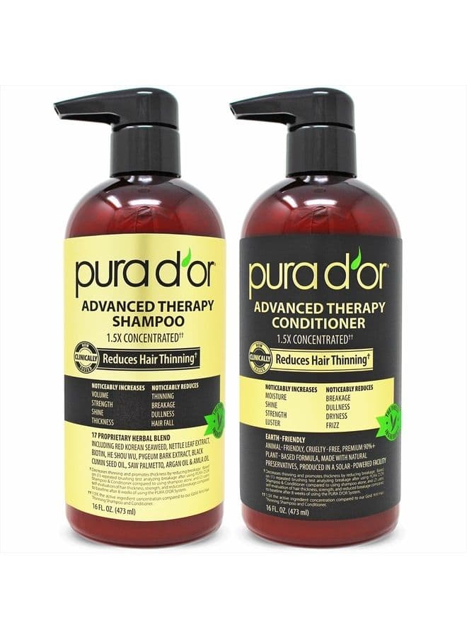 Anti-Thinning Advanced Therapy Biotin Shampoo & Conditioner Hair Care Set, Clinically Proven, DHT Blocker Hair Thickening Products For Women & Men, Natural Daily Routine Shampoo, 16oz x 2