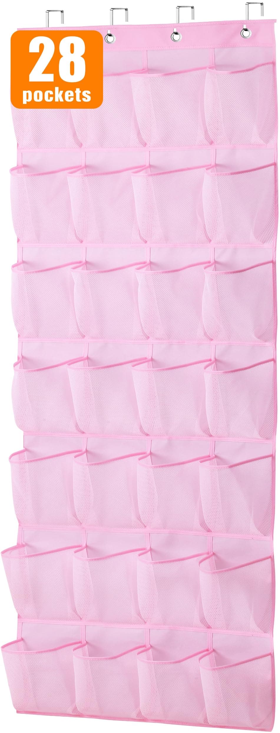 MISSLO Kids Over the Door Shoe Organizer Pink Hanging Shoe Rack Baby Toddler Hanging Shoe Organizer Cute Shoe Holder Girl Room Decor 28 Pockets
