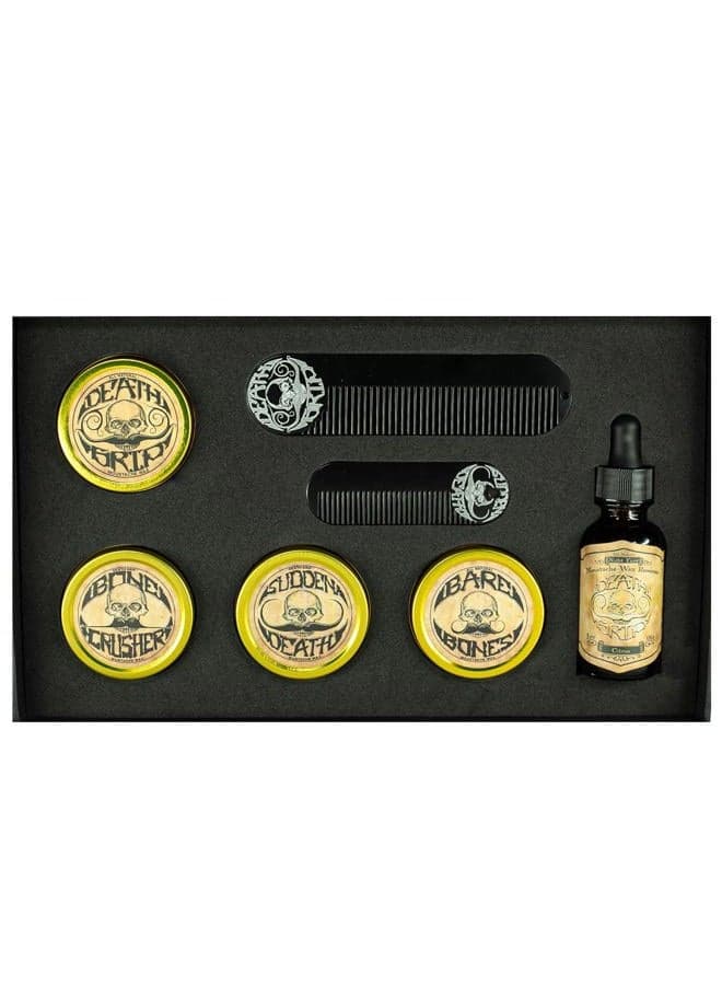 Gold Standard Mustache Kit - 4 One Ounce Mustache Wax, 2 Combs, 1 Night Fury Mustache Wax Remover Oil