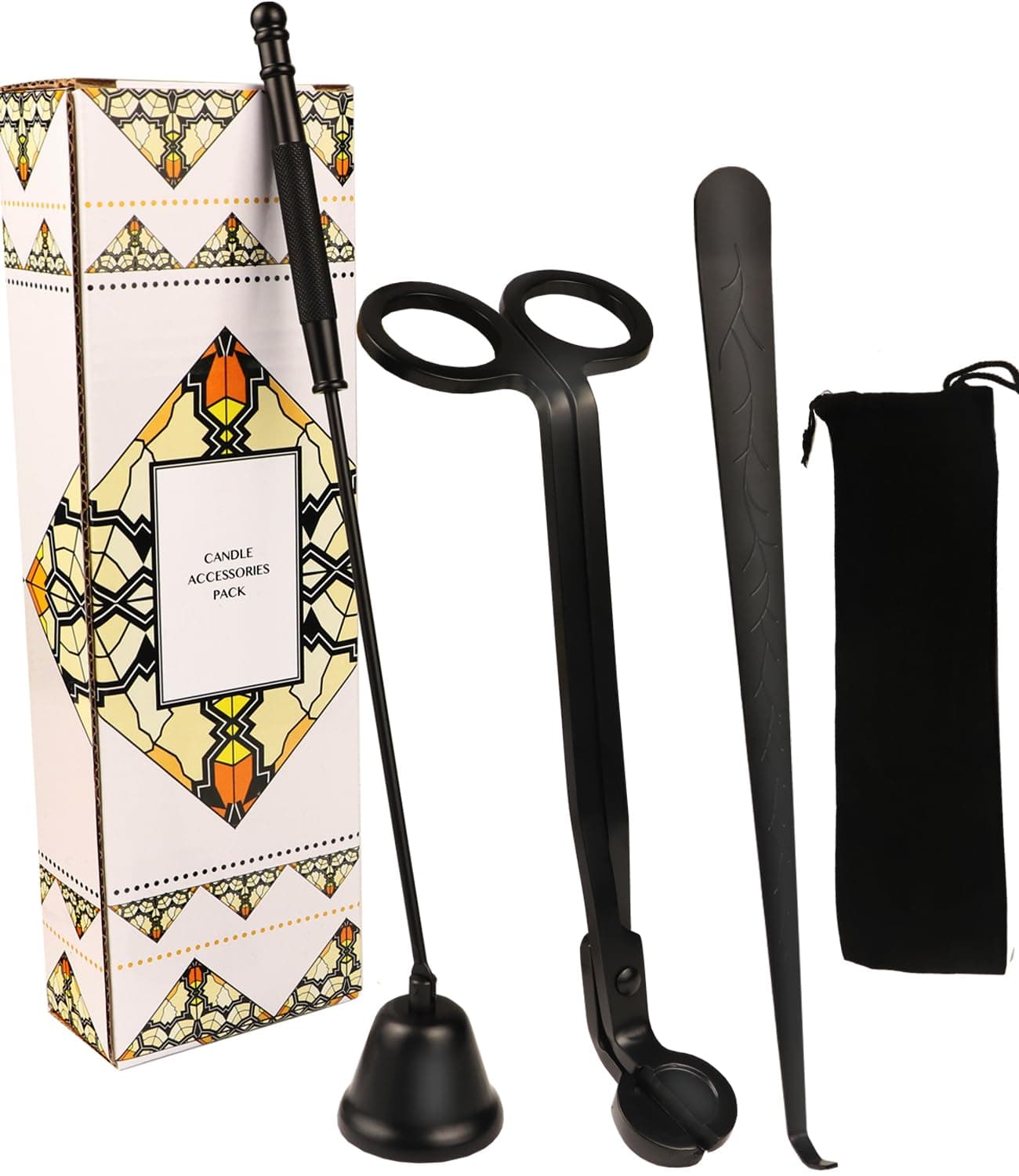 STATABSTA 3 in 1 Candle Accessory KitsCandle SnufferCandle Wick Cutter Trimmer and Candle Wick Dipper with Gift Bag Candle Care Kit for Gifts Candle Lovers Black