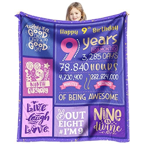 Birthday Gifts for 9 Year Old Girls, 9th Birthday Gifts for Girls, 9 Year Old Girl Gifts for Birthday, Birthday Gifts for 9-Yr-Old Girl, 9-Yr-Old Bday Gifts Throw Blanket 60 x 50