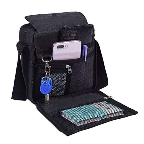 dealcase Canvas Vintage Small Messenger Bag for Men Women, Mini Crossbody Bag Shoulder Bag Travel Bag, Multi-pocket Black Bag