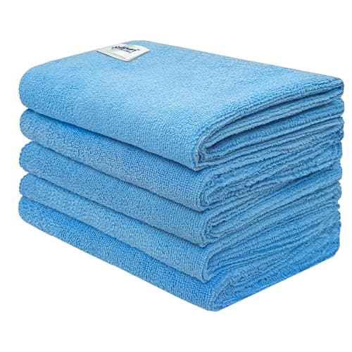 SOFTSPUN Microfiber Cloth (5pcs - 40x60cms -340GSM) Sky Blue, Super Soft Absorbent Cleaning Towels Cleans & Polishes Everything in Your Home.