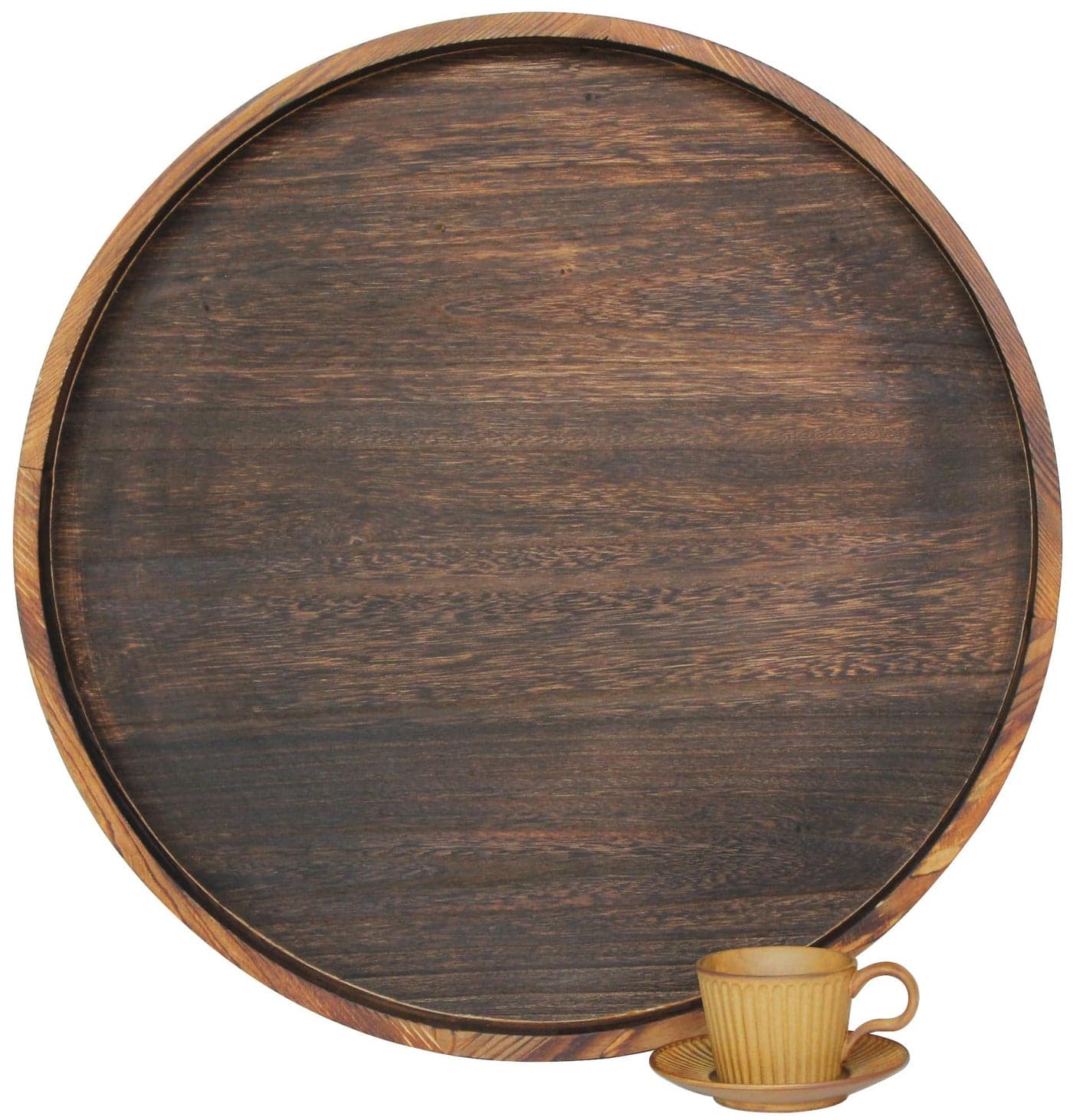 Gurfuy Extra Large Round Ottoman Table Tray Round24 Rustic Wooden Serving Tray for Farmhouse Decorative Oversized Coffee Table Trays Living Room Kitchen Counter Breakfast Brown