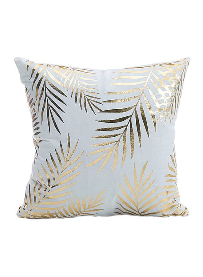 White and Gold Leaf Pattern Decorative Throw Pillow Cover Skin Friendly 45 by 45 Centimeters