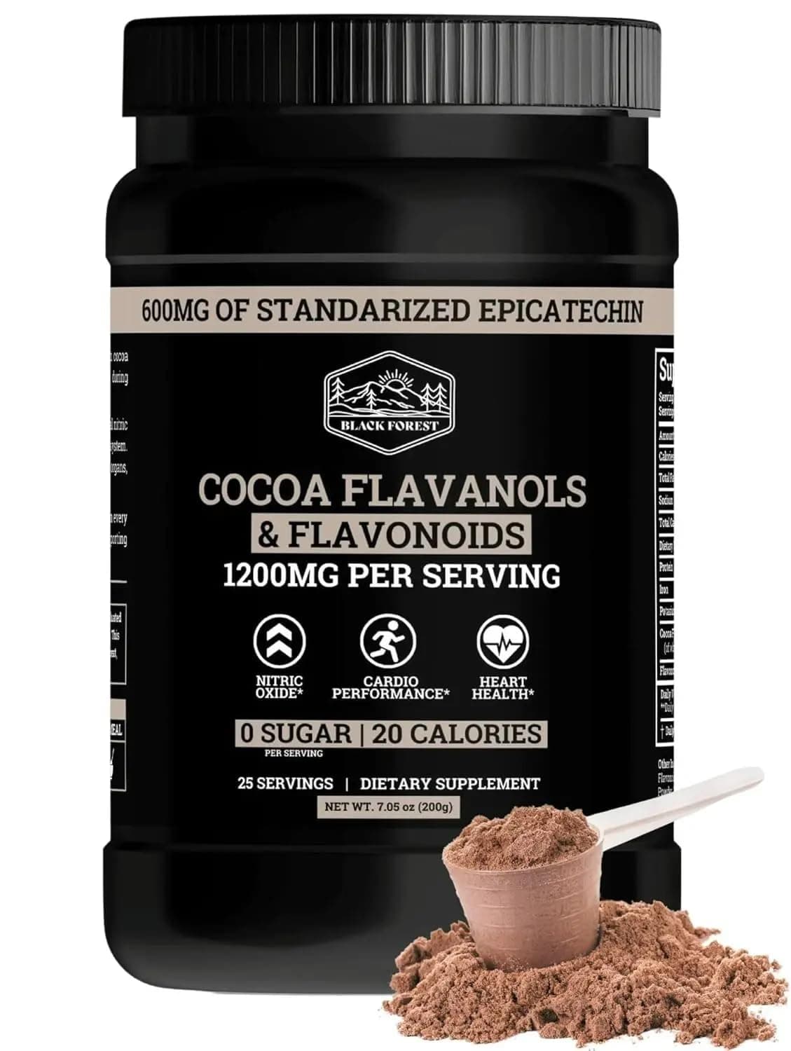 Black Forest High Flavanol Cocoa Powder 1200mg Flavanols Flavonoids Supplements10X More Flavanols Epicatechin Than Cocoa 600mg of Epicatechin Supplement for Heart Health Nitric Oxide Energy