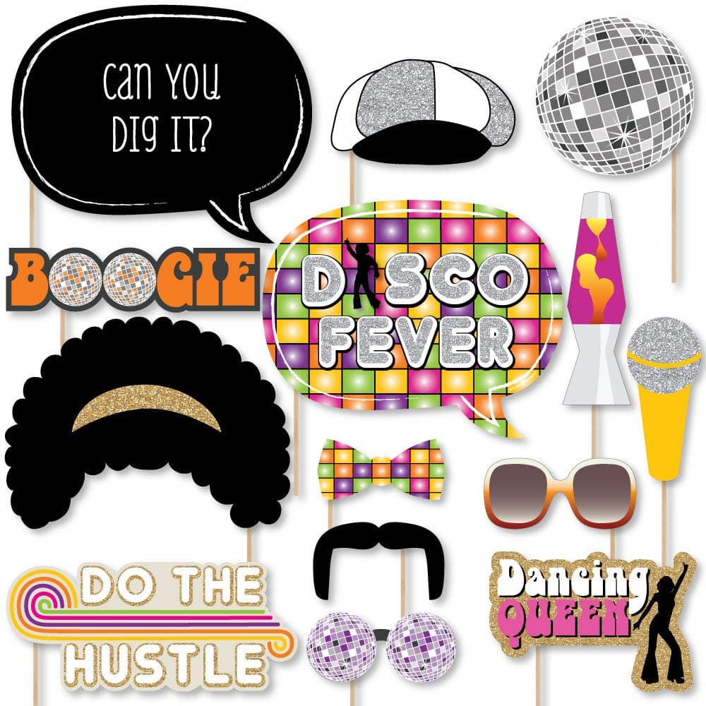 Big Dot of Happiness 70s Disco Party Photo Props Kit 20 Premium RetroStyle Props Funky Photo Booth Accessories 1970s Themed Celebration Decorations