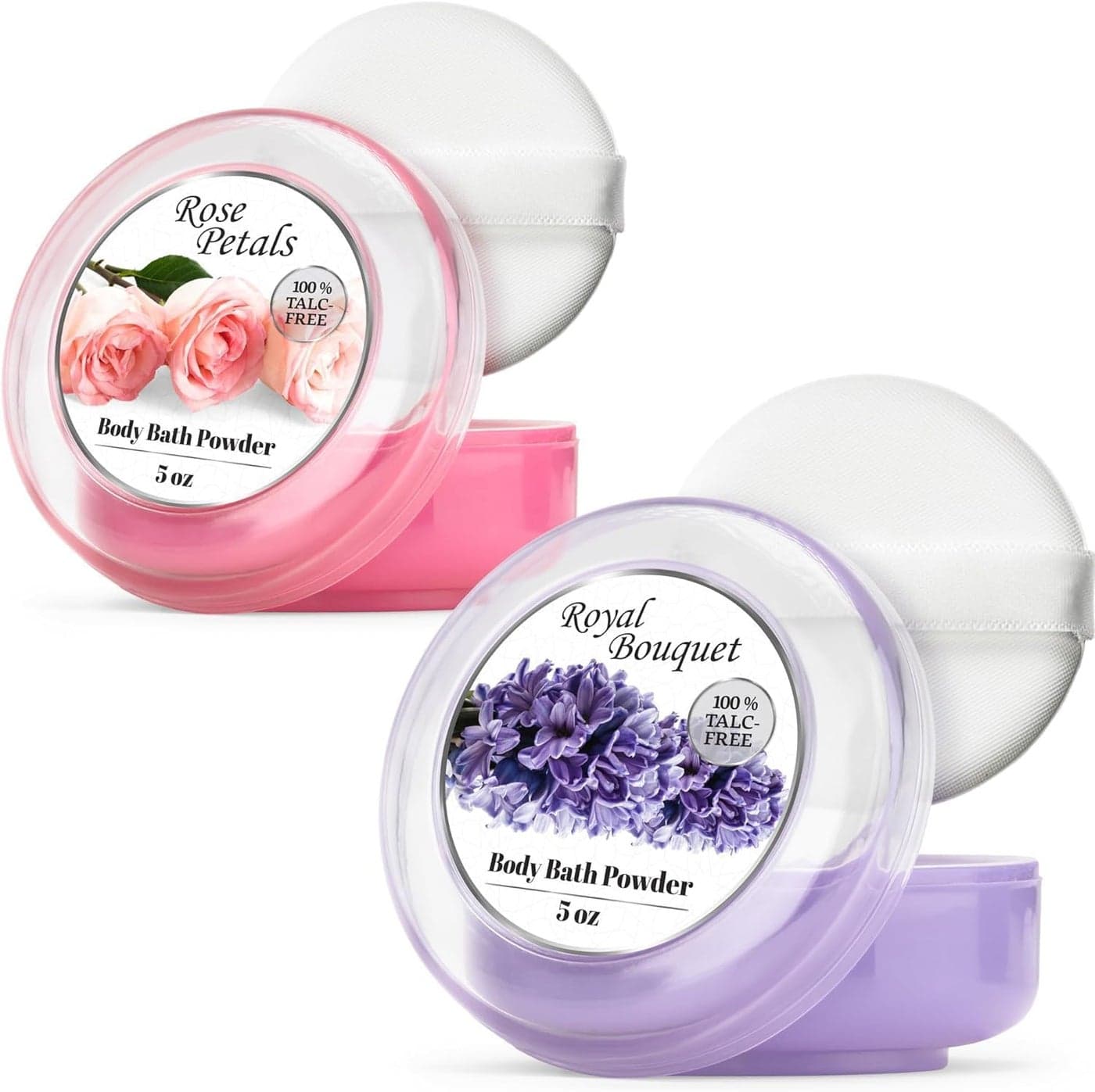 RNEU 2 Pack Body Powder for Women with Powder Puff 100 TalcFree Elegant Rose Petal Royal Bouquet Scented Dusting Powder After Bath for Soft Skin Extra Large 2 Pack 5 Oz Each