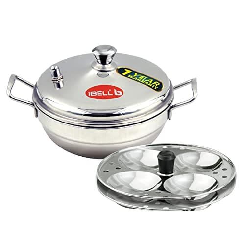 iBELL Stainless Steel Multi Purpose Kadai with 2 Idli Plate (8 Idlis) and Steel Lid, Silver