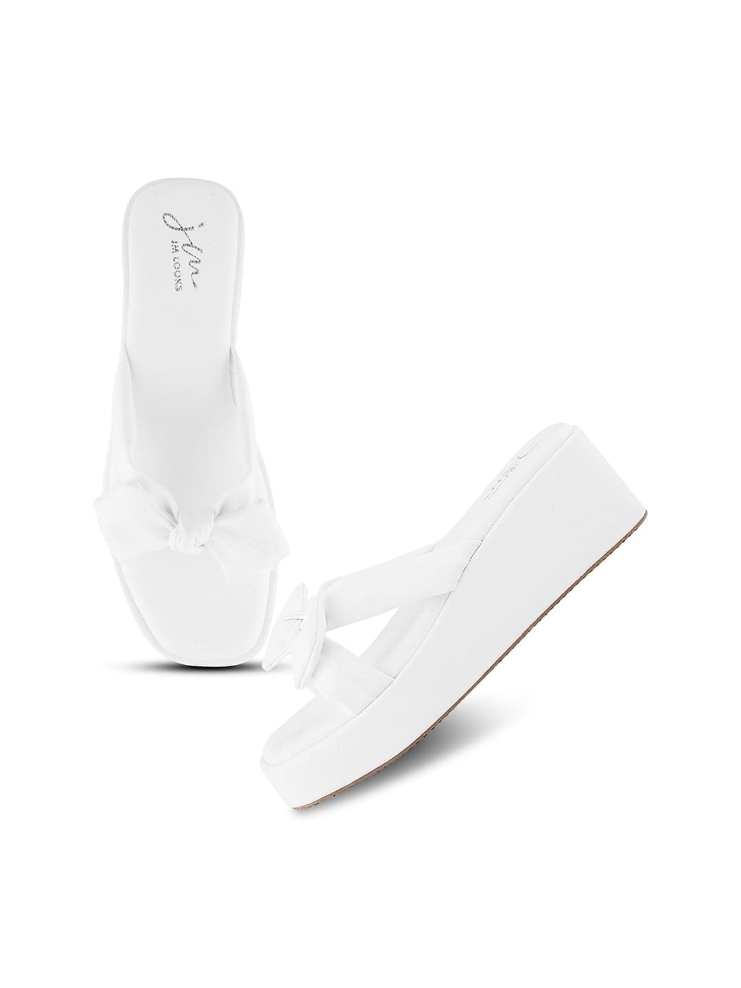 JM LOOKS Women's Open Toe Platform Wedge Sandals | Fashionable with Unique Upper Detail White