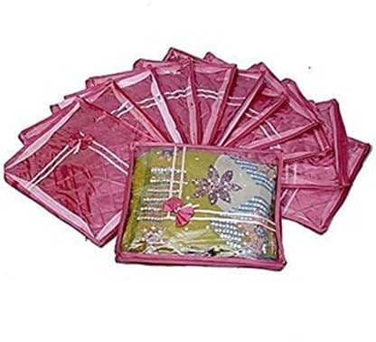 Fashion Bizz Premium Designer Wine Satin Saree Covers Set of 12 Pcs Combo (Wine)