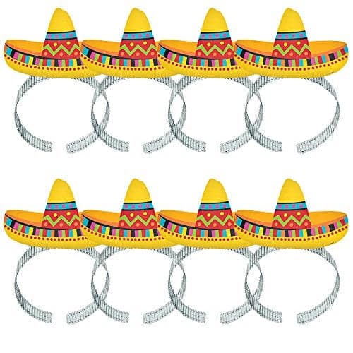 Multicolor Paper & Foil Sombrero Headbands (Pack Of 8) - Vibrant Party Accessories, Perfect for Cinco De Mayo, Festive Celebrations & Mexican-Themed Events