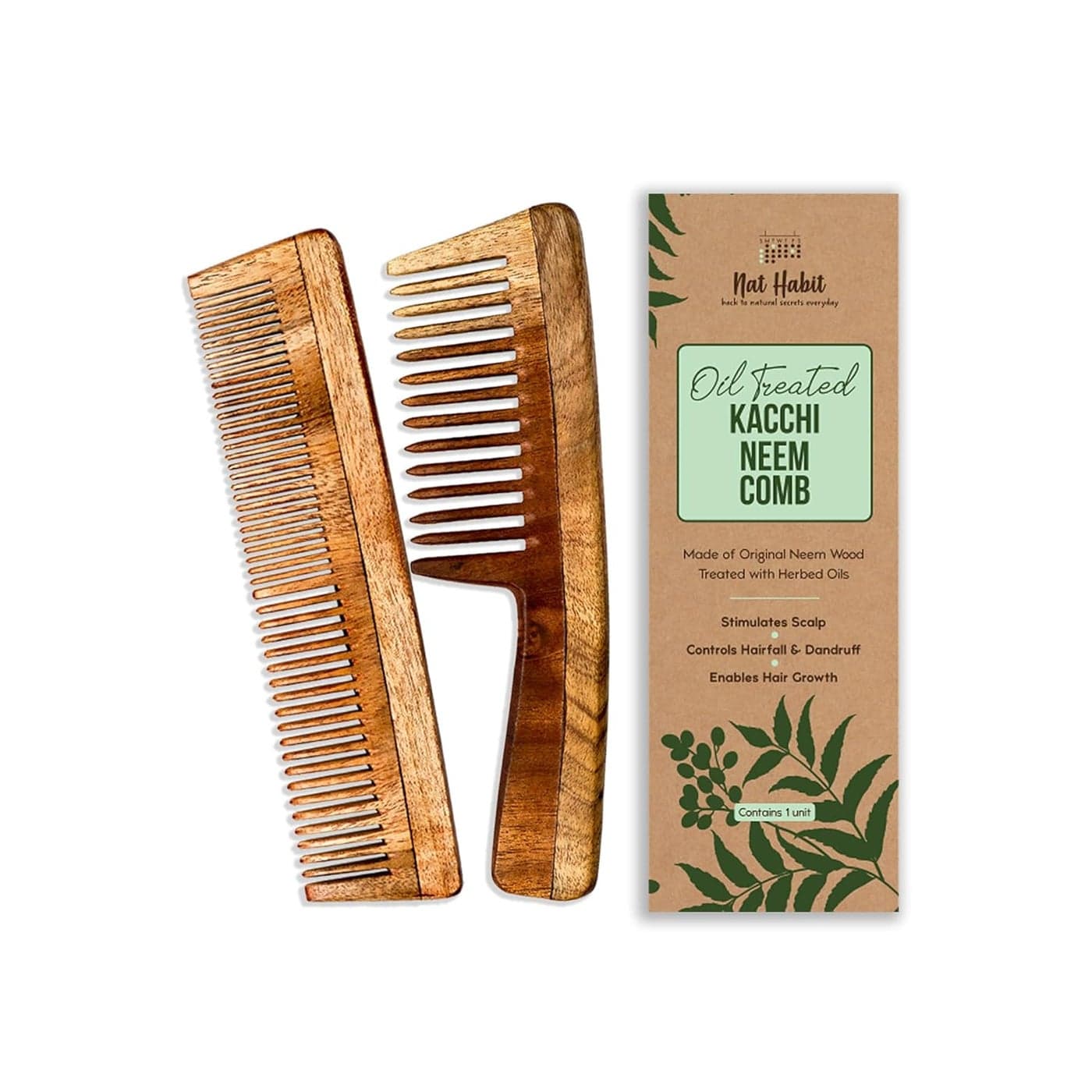 Back To Natural Secrets Everyday Kacchi Neem Comb Wooden Comb Hair Growth Comb For Men Women Treated With Neem Oil Wide Dual Combo 1820Cm Length Brown