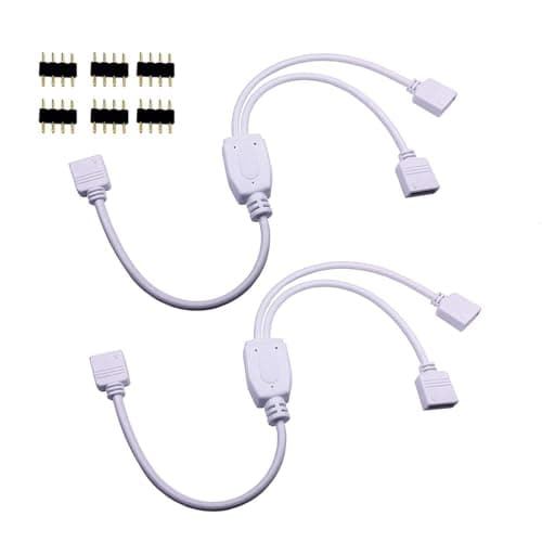 RGBZONE 2 Pack 4 Pin 1 to 2 Female LED RGB Splitter Connector Cable with 6 Free Male 4 Pin Plugs for One to Two 5050 3528 RGB LED Light Strip(30cm/12inchs)