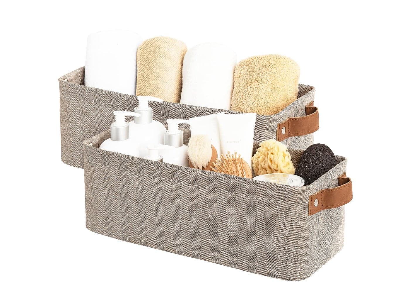 StorageWorks Narrow Storage Bins Small Basket for Closet and Shelves Fabric Organizer with Handles Toilet Paper Storage Brown and Beige 2Pack