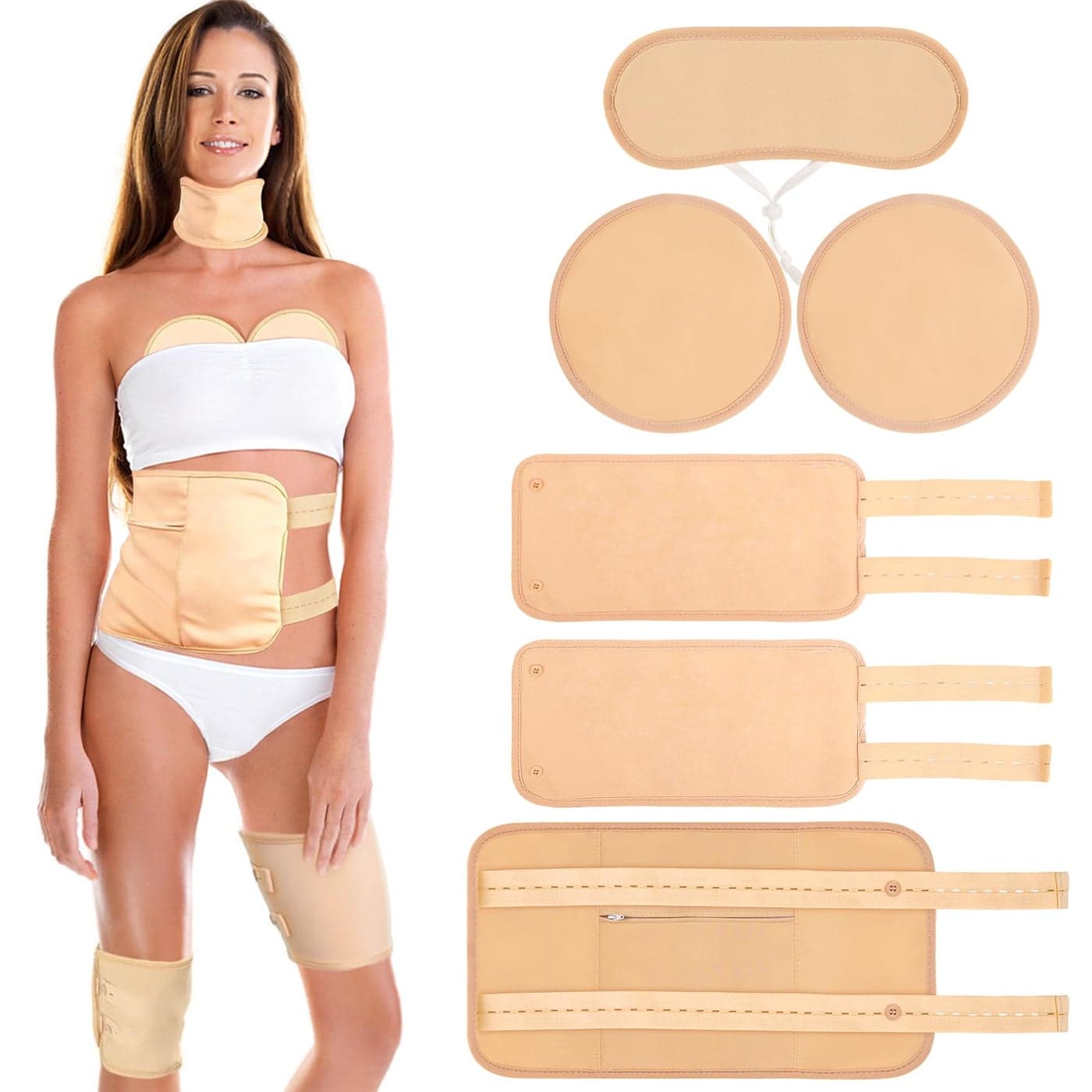 6 Pcs Castor Oil Pack Wrap Organic Cotton for Liver Detox Stomach Belly Neck Breast Entire Body Reusable Pads Kit for HotCold Compress with Adjustable Elastic Strap Waterproof Anti Oil Leak