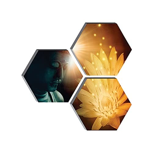 SAF paintings UV Textured Buddha 6MM MDF Hexagon Set of 3 Digital Reprint Painting (12 inches X 12 inches) SANFHX05