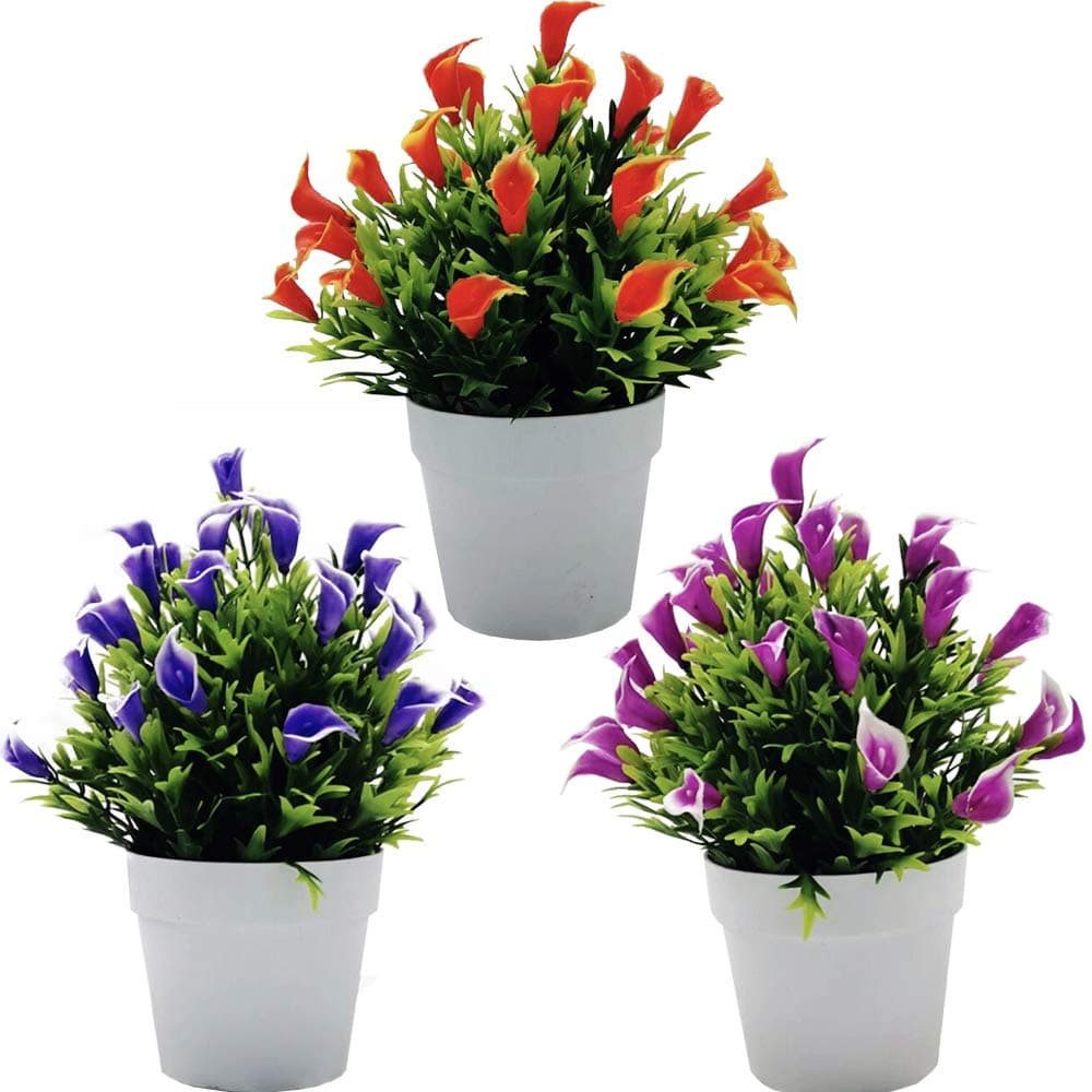Fycooler Artificial Calla Lily Flowers Potted 3 Pcs Calla Lillies Artificial Flowers Greenery Plants Artificial Calla Lily in White Pots Home Decor Bridal WeddingOfficeDIY Floral Arrangements